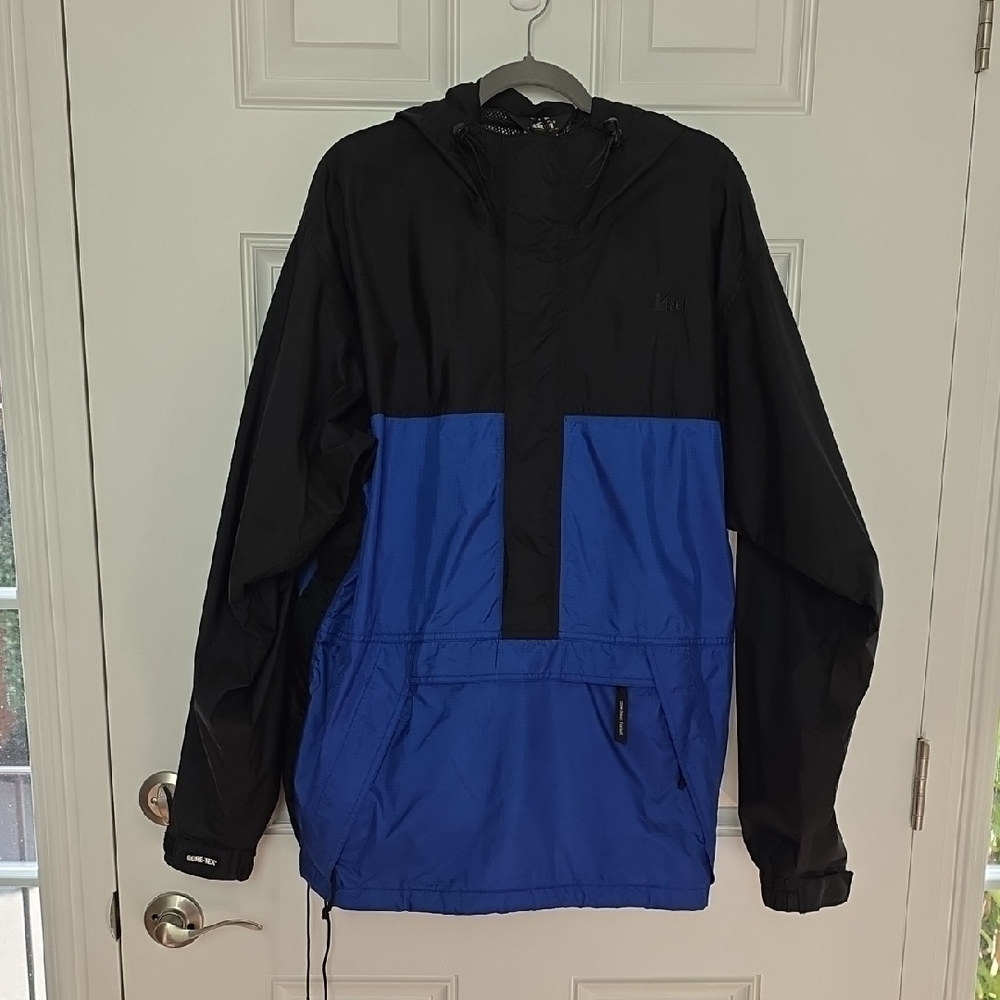REI Gore-Tex Unisex Black & Blue Hooded Jacket. Size Large